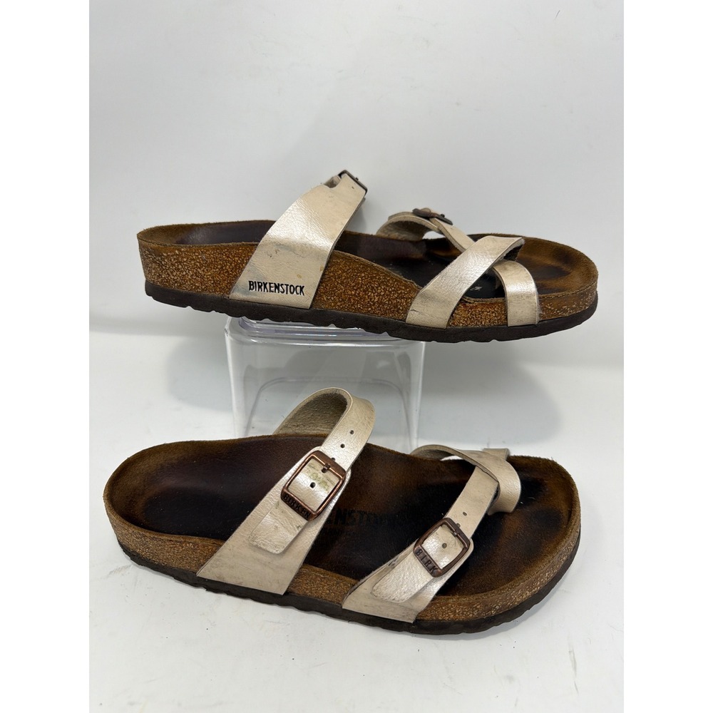 Birkenstock Mayari Metallic Gold Leather Strap Cork Footbed Sandals US W7,‎ M5